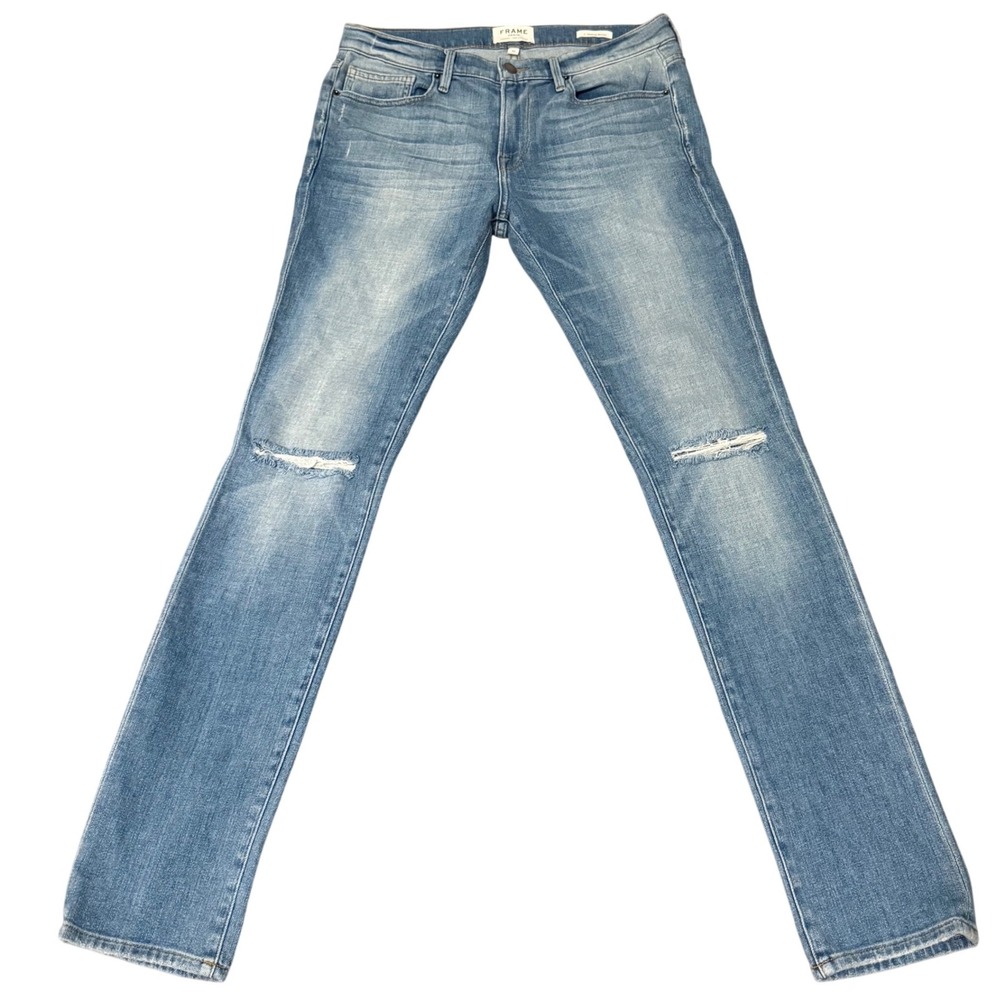 FRAME Denim L'Homme Skinny‎ Crawford Light Wash Distressed Jeans LMHK838 Mens 31